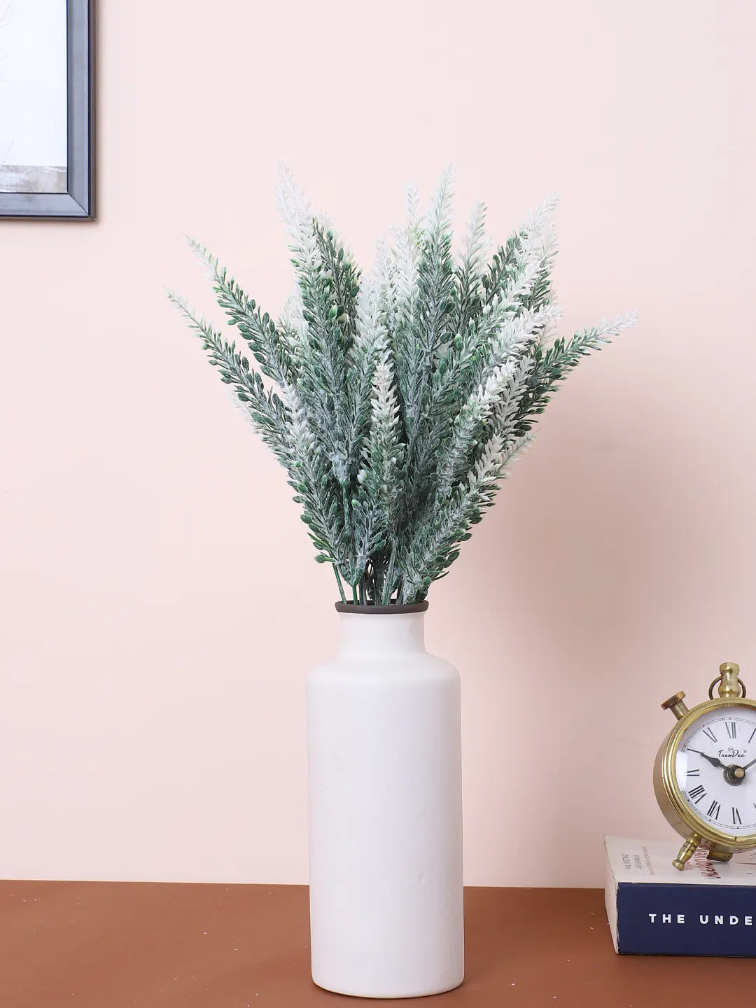 Artificial Lavender Flowers Faux Plants for Vase Pot Home Décor Wedding Kitchen Garden (Pack of 3, White)