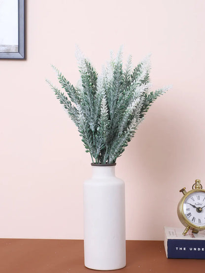 Artificial Lavender Flowers Faux Plants for Vase Pot Home Décor Wedding Kitchen Garden (Pack of 3, White)