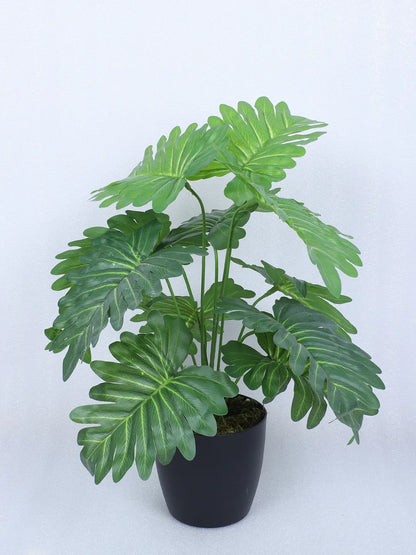 Artificial Miniature PVC Silk Philodendron Leaf Green Floor Plant with Pot (12 Leaves, 55 cm Tall, Green)