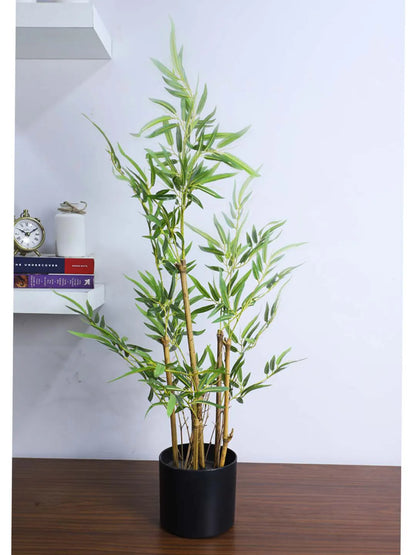 Artificial Bamboo Bliss Plant with Basic Black Pot - 3 feet Green