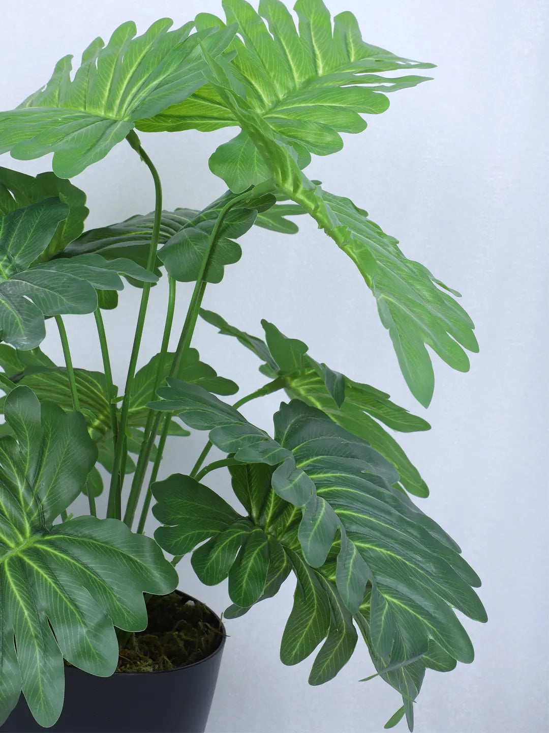 Artificial Miniature PVC Silk Philodendron Leaf Green Floor Plant with Pot (12 Leaves, 55 cm Tall, Green)