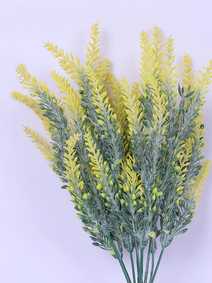 Artificial Lavender Flowers Faux Plants for Vase Pot Home Décor Wedding Kitchen Garden (Pack of 3, Yellow)