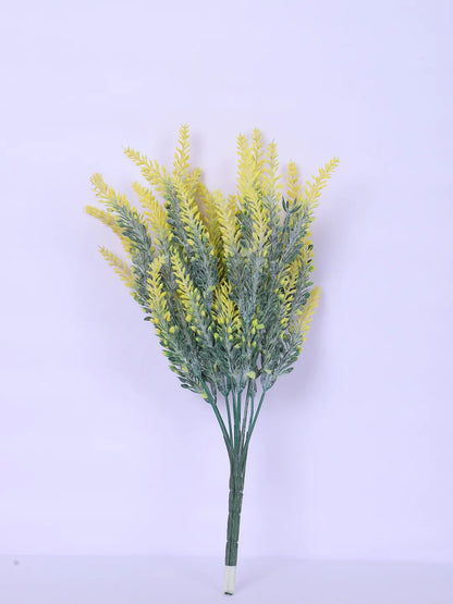 Artificial Lavender Flowers Faux Plants for Vase Pot Home Décor Wedding Kitchen Garden (Pack of 3, Yellow)