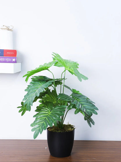 Artificial Miniature PVC Silk Philodendron Leaf Green Floor Plant with Pot (12 Leaves, 55 cm Tall, Green)