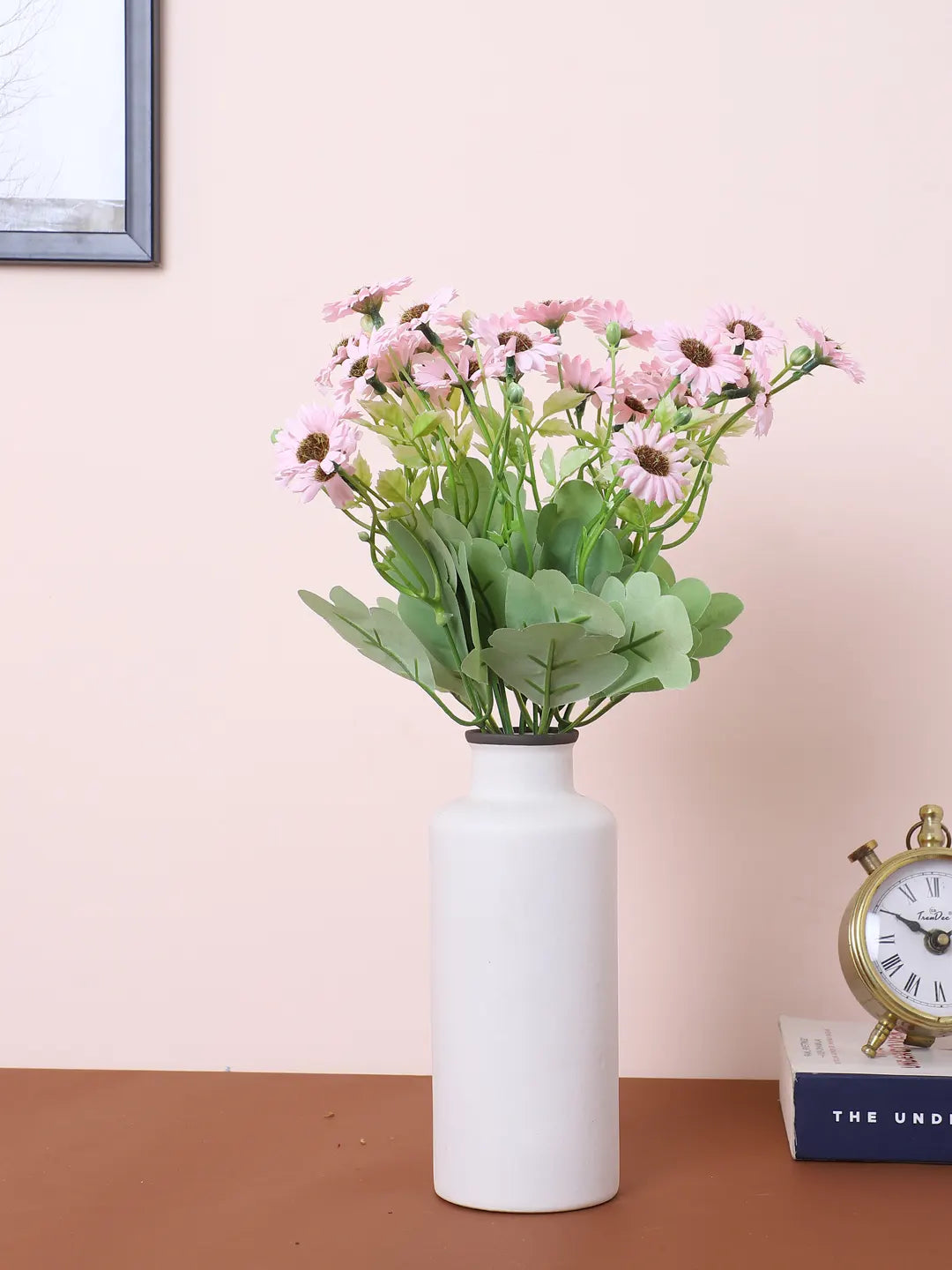Artificial Daisy Flower Bouquets Wedding Floral Arrangement (32 cm Tall, Pack of 3, Pink)