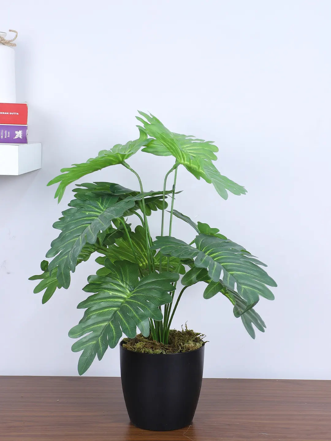 Artificial Miniature PVC Silk Philodendron Leaf Green Floor Plant with Pot (12 Leaves, 55 cm Tall, Green)