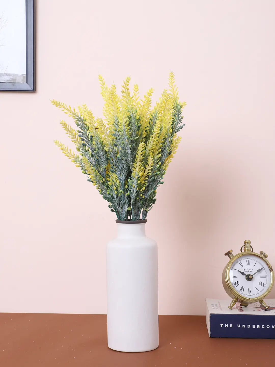 Artificial Lavender Flowers Faux Plants for Vase Pot Home Décor Wedding Kitchen Garden (Pack of 3, Yellow)