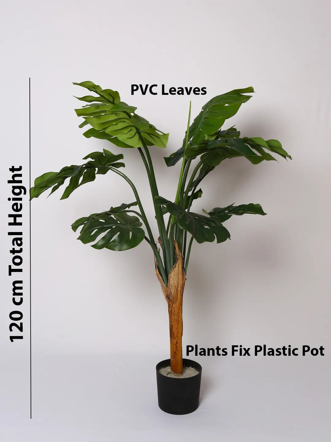Artificial Midas Monstera Plant with Basic Black Pot - 120 cm Tall, Green