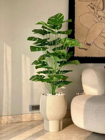 Artificial Midas Monstera Plant with Basic Black Pot - 4 Feet 24 Green Leaves