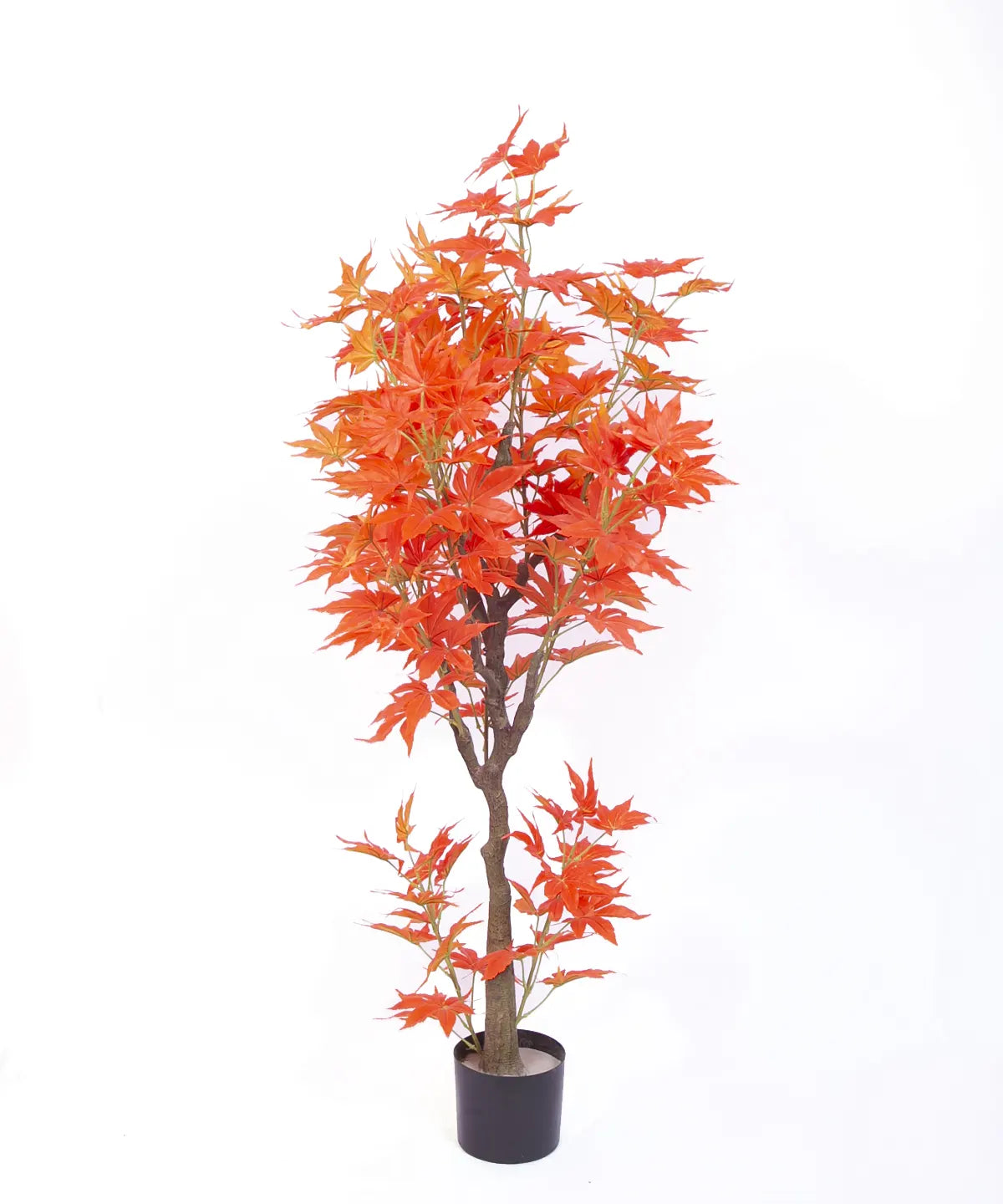 Artificial Dried Maple Plant with Basic Black Pot - 4 Feet Tall Orange Leaves
