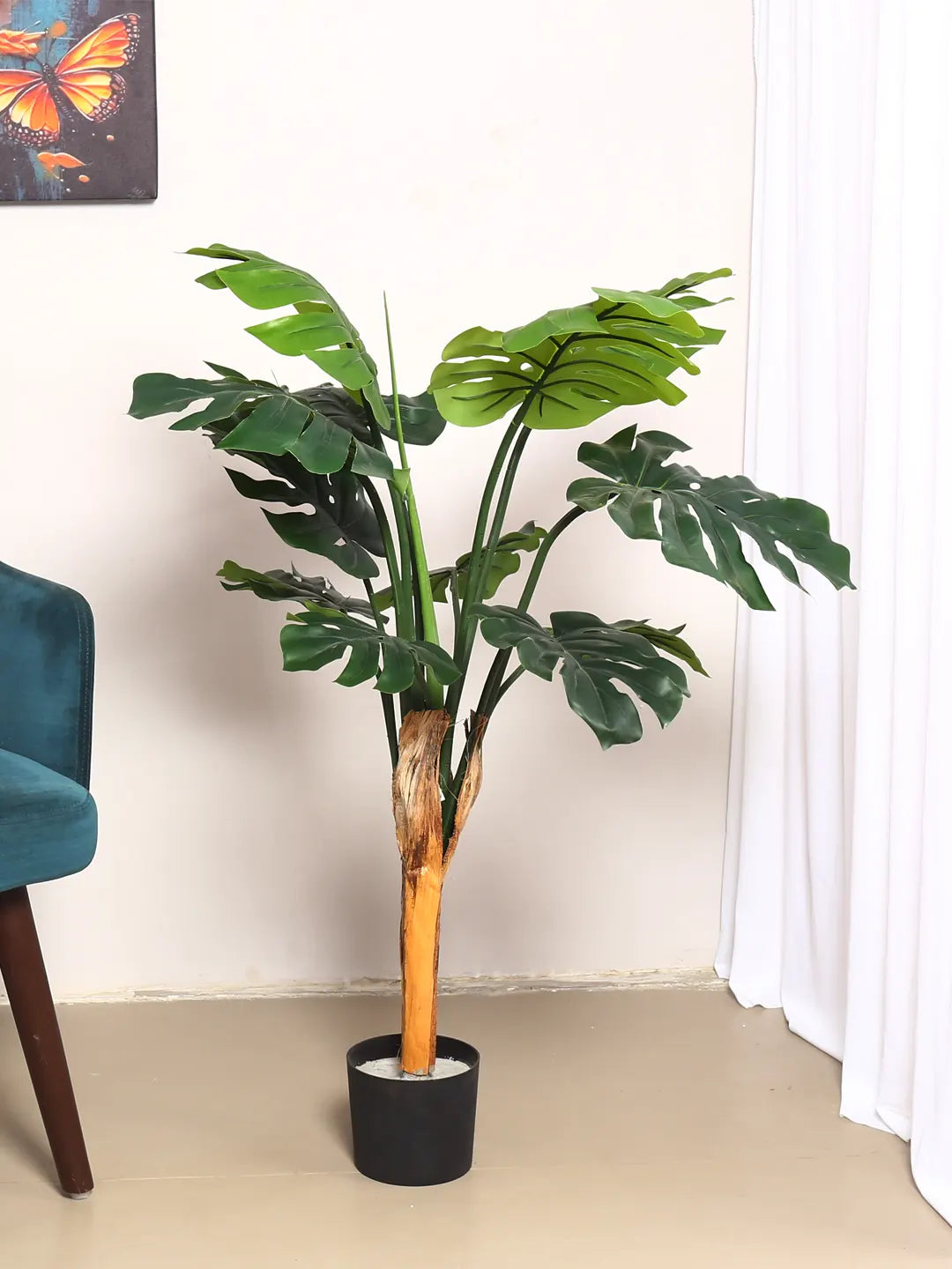 Artificial Midas Monstera Plant with Basic Black Pot - 120 cm Tall, Green