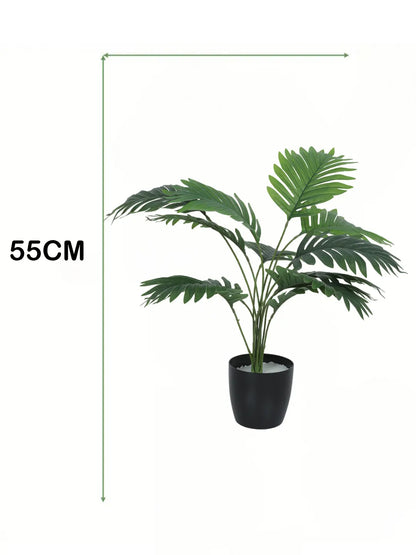 Artificial Tropical Areca Plant With Black Pot - 55 cm Tall, Green