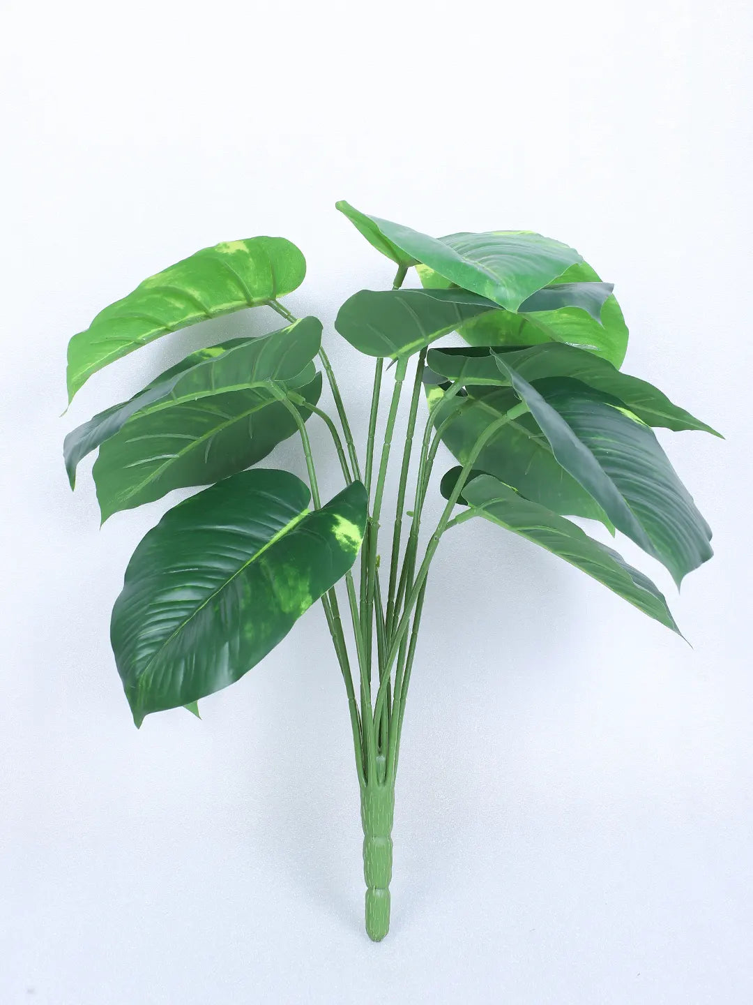 Artificial Miniature PVC Silk Photos Leaf Green Floor Plant with Pot (12 Leaves, 55 cm Tall, Green)