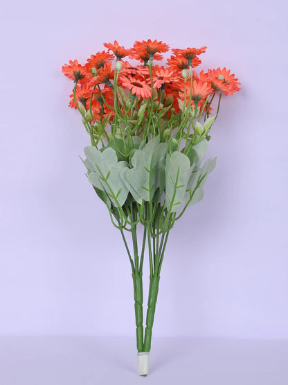 Artificial Daisy Flower Bouquets Wedding Floral Arrangement (32 cm Tall, Pack of 3, Orange)