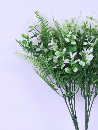 Artificial Green Eucalyptus Bouquets For Wedding Floral Arrangement (34 cm Tall, Pack of 3, White)