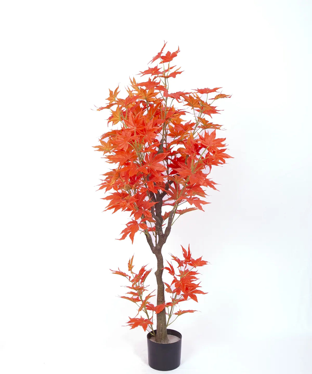 Artificial Dried Maple Plant with Basic Black Pot - 4 Feet Tall Orange Leaves