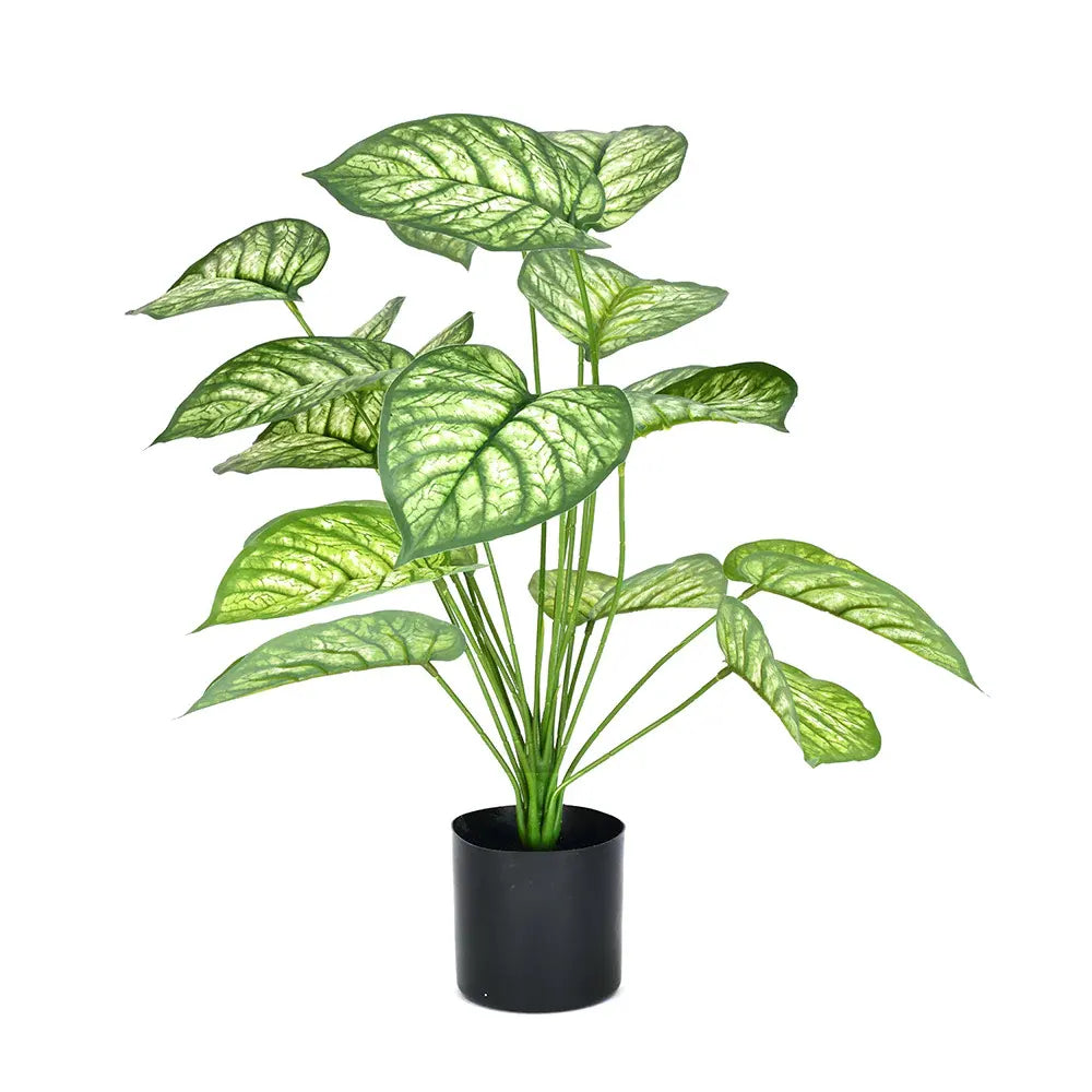 Artificial Caladium Leaf Plants for with Pot (18 Leaves, 65 cm Tall. Green/Red)