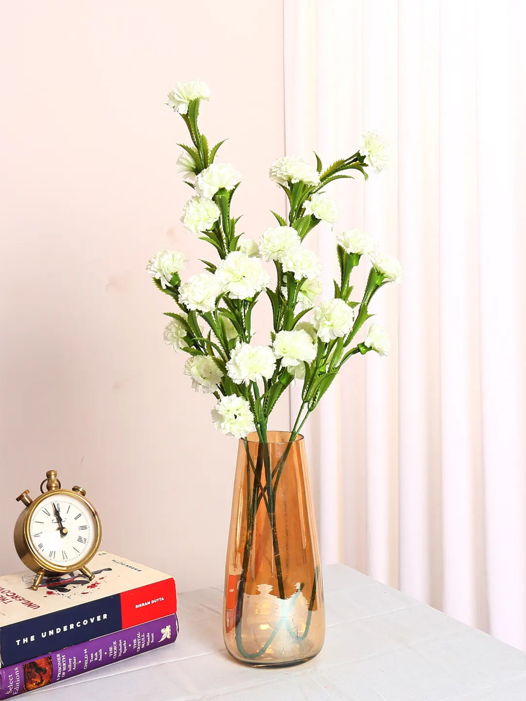 Artificial Decorative Chrysanthemum Flower Stick for Home décor (15 Head Flower, Pack of 3, White)