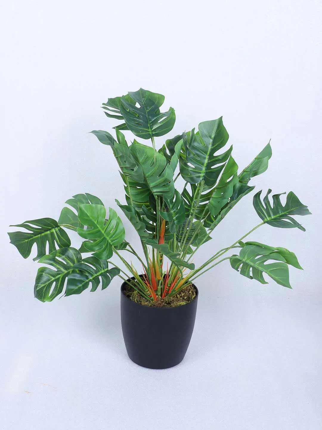 Artificial Miniature PVC Silk Monstera Leaf Green Floor Plant with Big Leaves with Pot (55 cm Tall, Green)