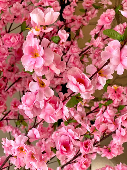 Artificial Blush Pink Cherry Blossom Plant With Black Pot- 8 Feet Tall